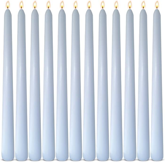 12-Pack Pale Blue Taper Candles, 10 Inch Unscented Dripless Candlesticks, Long-Lasting Burn Time ... | Amazon (US)