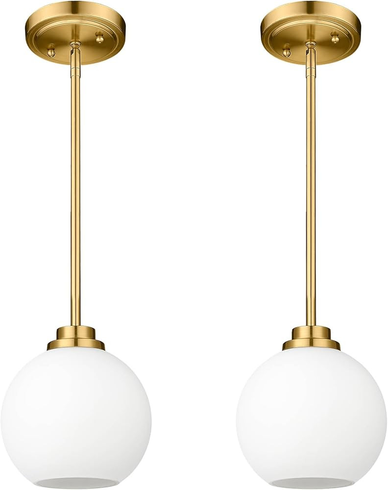 Audickic Pendant Lights Kitchen Island 2 Pack, Farmhouse Gold Pendant Light Fixture with Milk Gla... | Amazon (US)