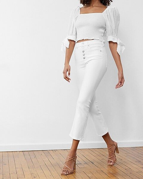 High Waisted White Cropped Flare Jeans | Express