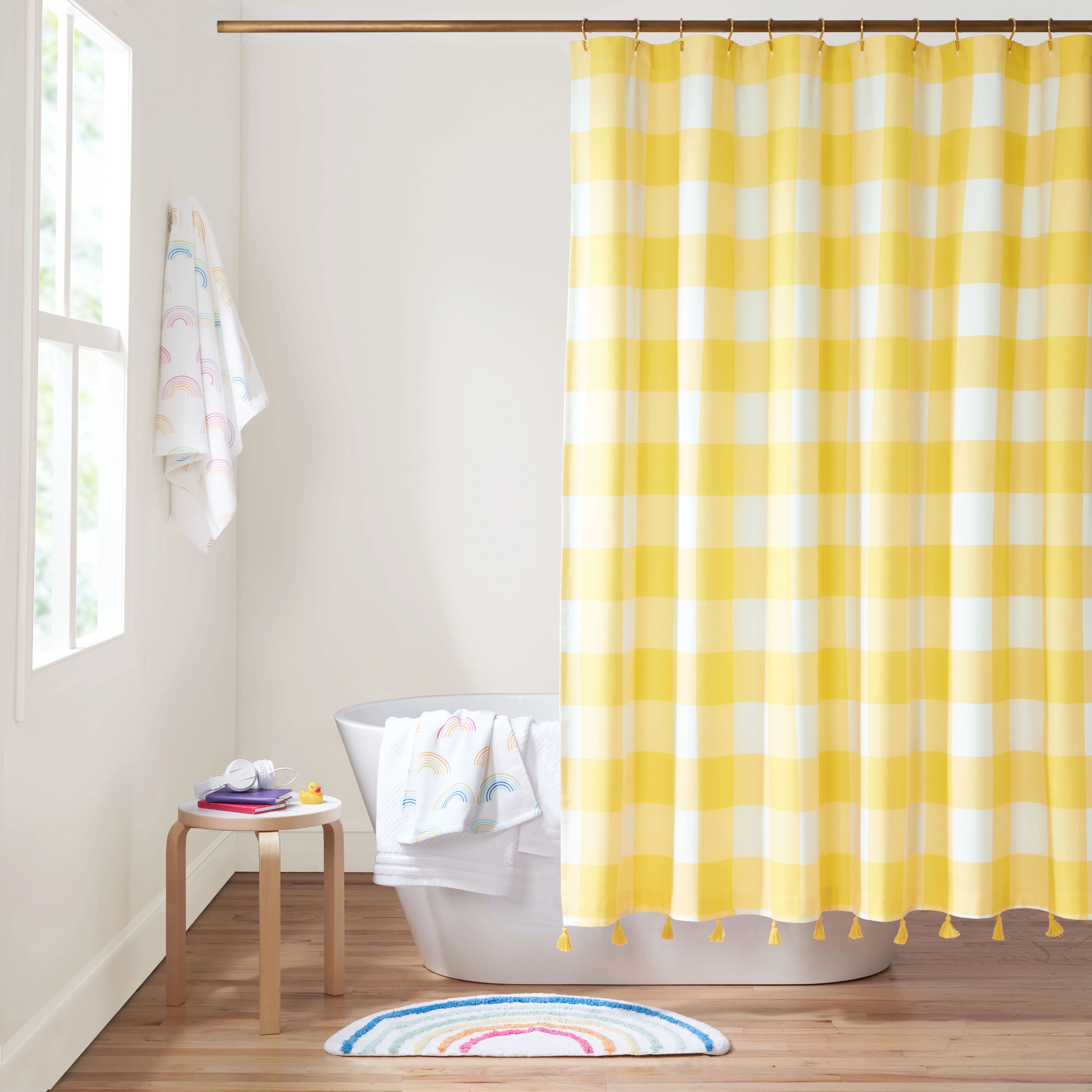 Gap Home Kids Large Gingham Organic Cotton Shower Curtain with Tassels, Yellow, 72"x72" - Walmart... | Walmart (US)
