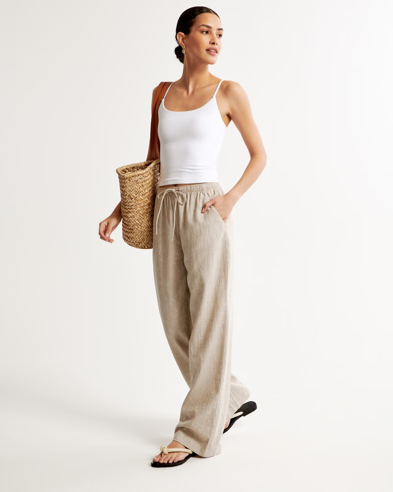 Linen-Blend Pull-On Wide Leg Pant | Abercrombie & Fitch (US)