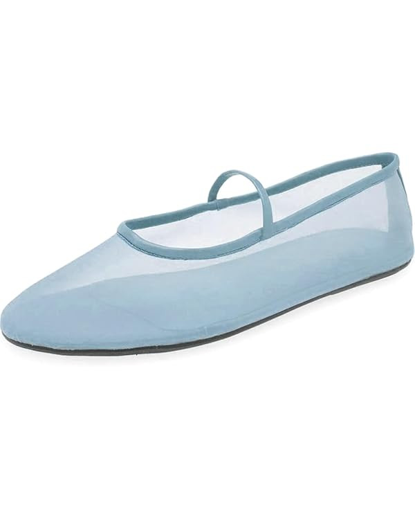 MAVMAX Nude Mesh Ballet Flats for Women Tulle Floral Embroidered Mary Jane Ballerina Round Toe Co... | Amazon (US)