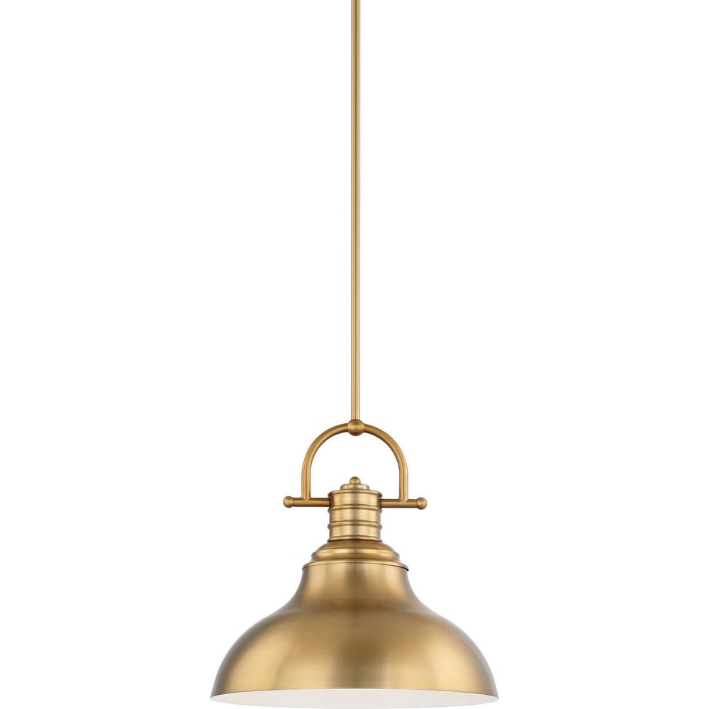 1-Light Integrated LED Indoor Restoration Brass Downrod Pendant with Bell-Shaped Bowl | The Home Depot