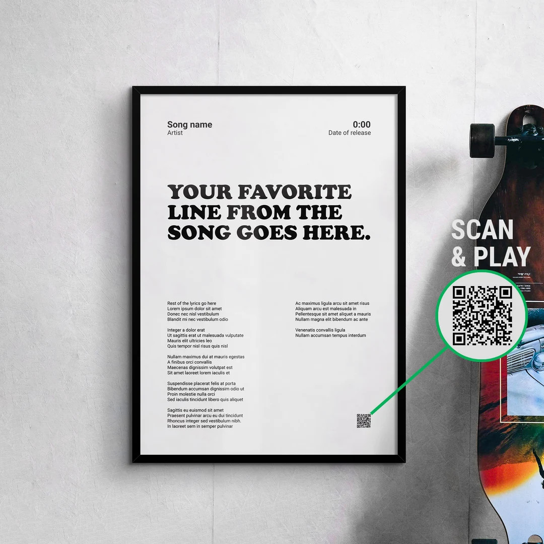 Custom Song Lyric Print, Scan and Play Wall Art, Favorite Song Line, Personalized Lyrics Poster, ... | Etsy (US)