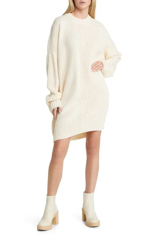Topshop Women's Long Sleeve Contrast Rib Sweater Dress in Cream at Nordstrom, Size X-Large P | Nordstrom