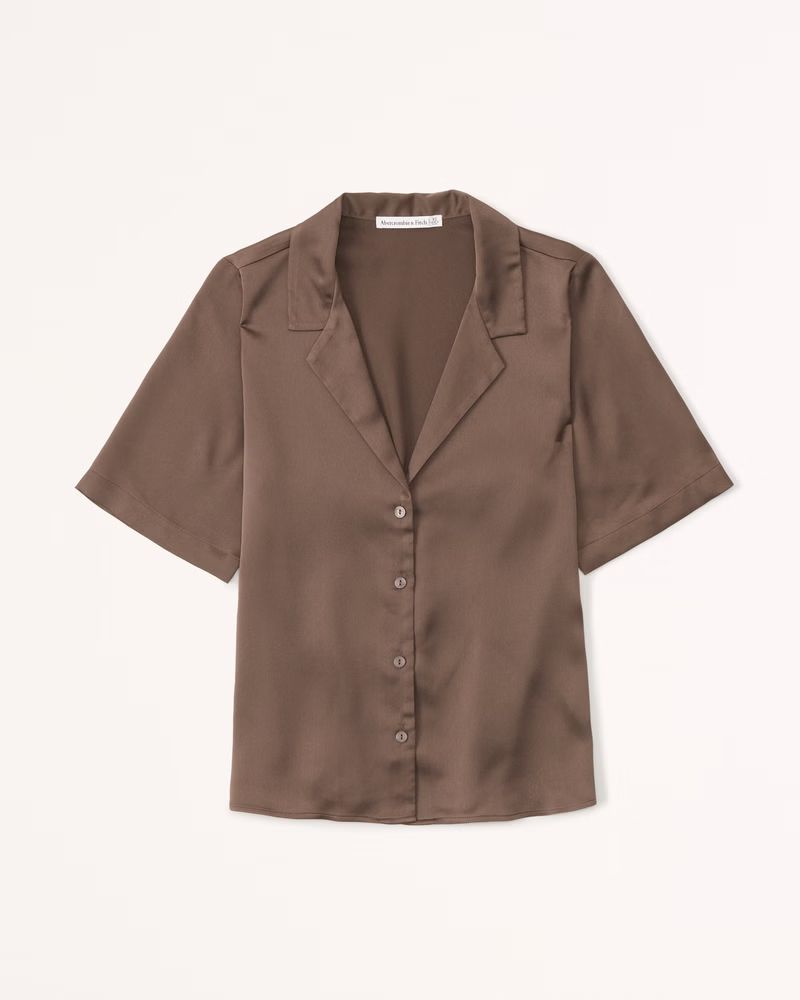 Short-Sleeve Satin Button-Up Shirt | Abercrombie & Fitch (UK)