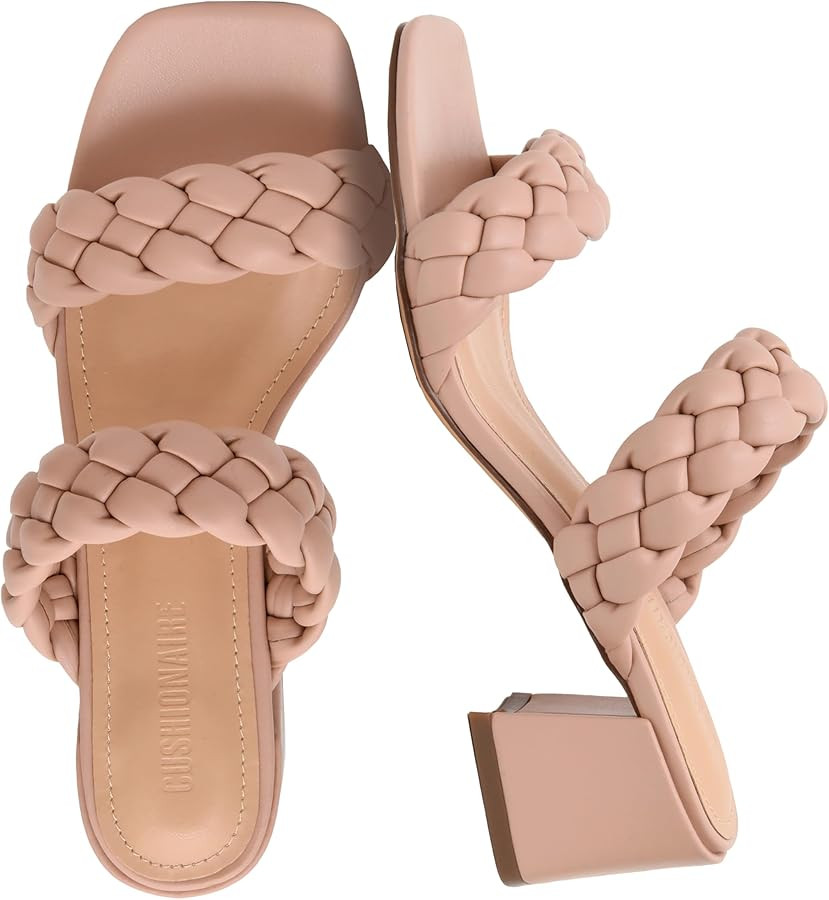 CUSHIONAIRE Onyx Chunky Heels for Women \u2013 Braided Slip On Block Heel Womens Dress Shoes, Wid... | Amazon (US)
