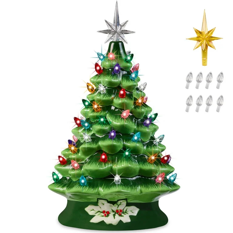 Best Choice Products 15in Hand-Painted Ceramic Christmas Tree, Pre-Lit w/2 Star Toppers, 128 Whit... | Walmart (US)