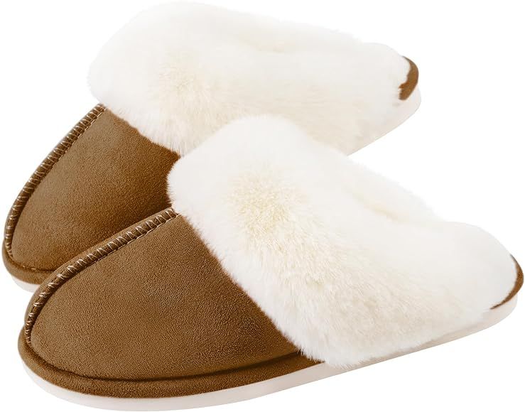 Parlovable Women's Slippers Fuzzy Warm Comfy Faux Fur Slip-on Fluffy Bedroom House Shoes Memory F... | Amazon (US)
