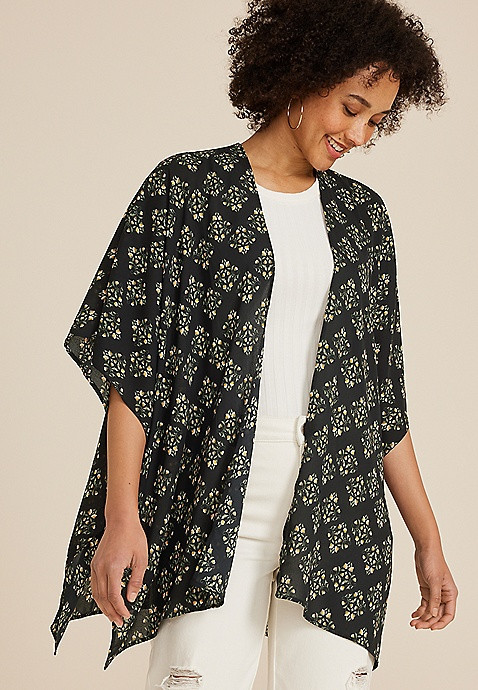 Black Floral Medallion Kimono | Maurices