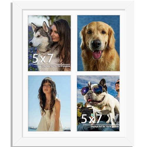 DUENPY 12x16 Picture Frame 5x7 Collage Picture Frame Displays Four 5x7 inch Photos or 12x16 (Without Mat) for Available Horizontal Wall Mounting Display and Vertical White | Amazon (US)
