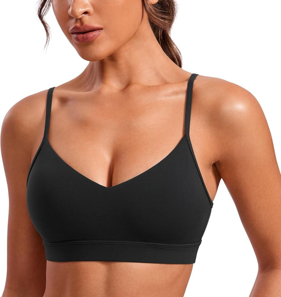 CRZ YOGA Butterluxe V-Neck Sports Bras for Women - Adjustable Thin Straps Padded Yoga Bra Basic W... | Amazon (US)