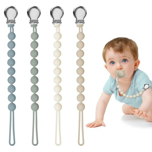 Pacifier Clips for Baby Girl Boy, Silicone Binky Holder for MAM Pacifiers, Baby Newborn Essentials Shower Birthday Gift (4-Pack) | Amazon (US)