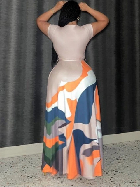 LW BASICS Plus Size Mixed Print Bandage Design A Line Dress | LovelyWholesale