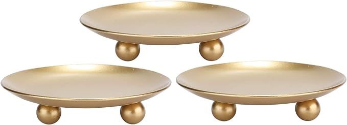 Iron Plate Candle Holder, Gold, Decorative Iron Pillar Candle Holder, Set of 3,Candle Stand for W... | Amazon (US)