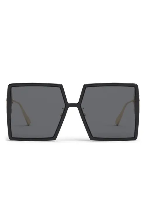DIOR 30Montaigne SU 58mm Square Sunglasses in Shiny Black /Smoke Polarized at Nordstrom | Nordstrom