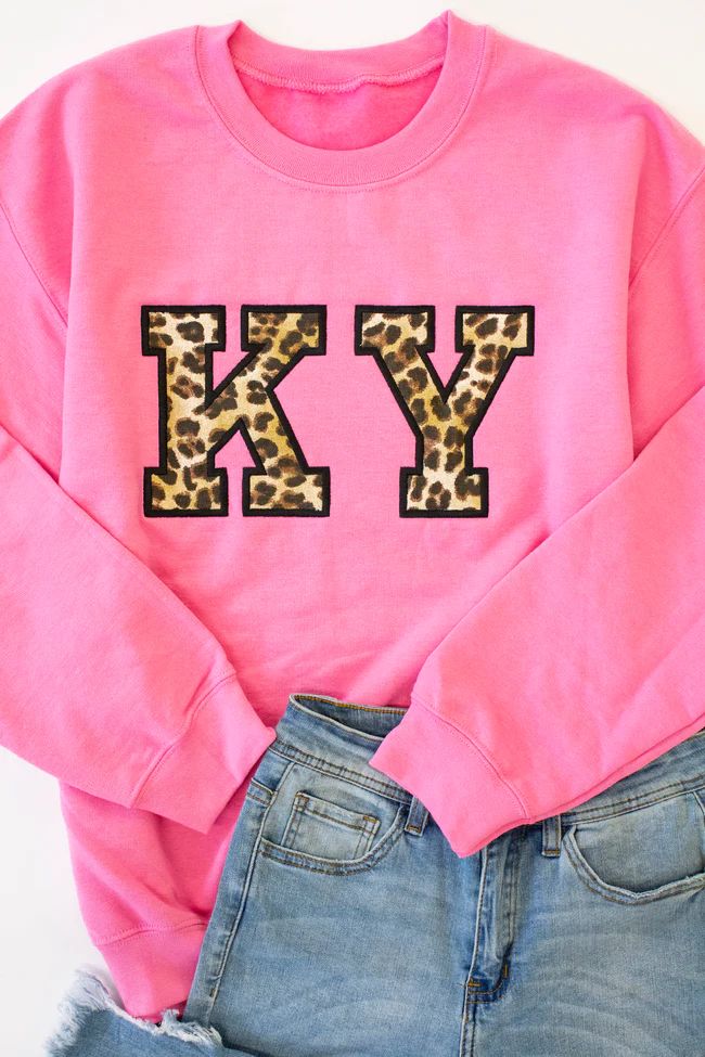 Leopard Print State Letters Azalea Pink Applique Sweatshirt | The Pink Lily Boutique