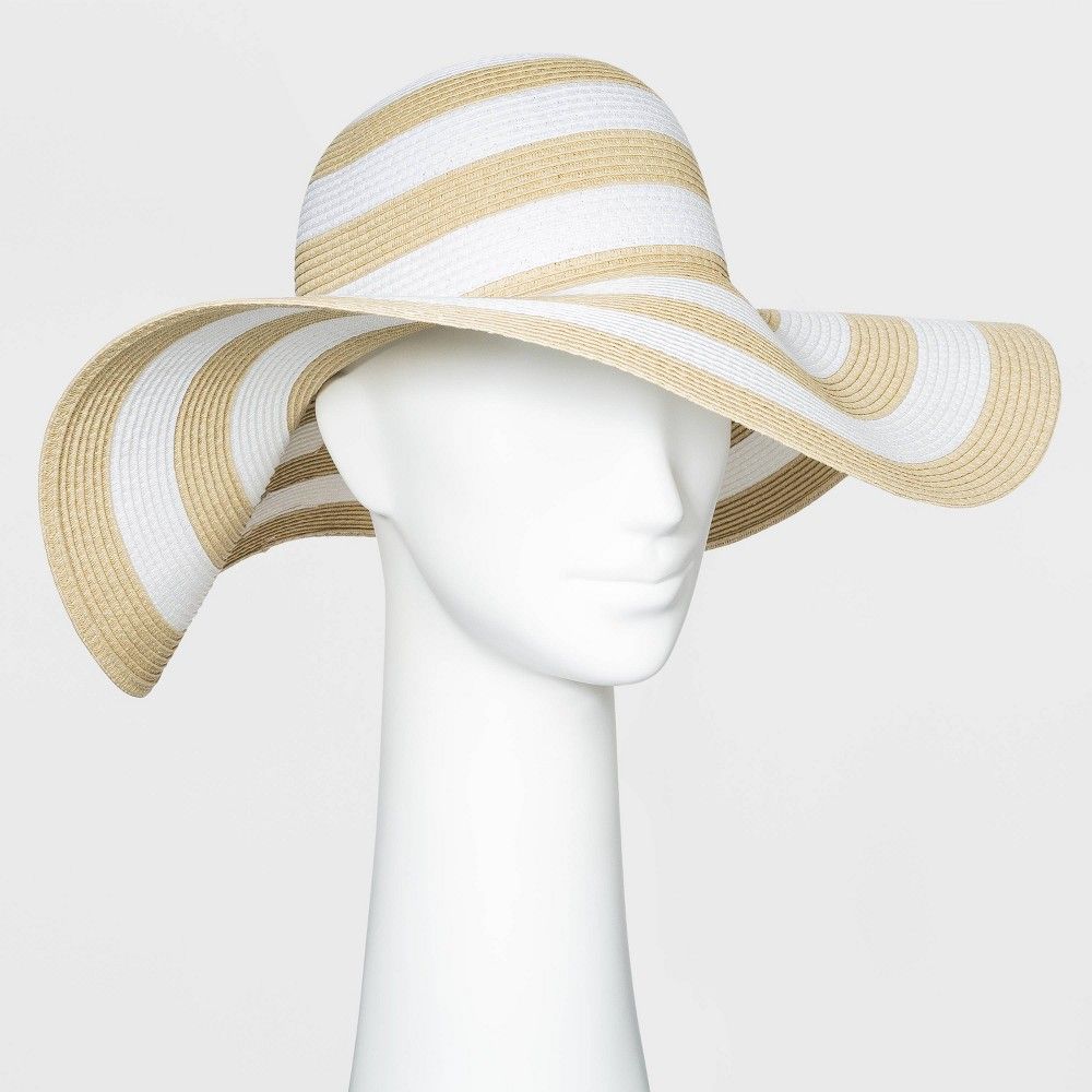 Women's Packable Essential Striped Straw Floppy Hat - A New Day Natural One Size | Target