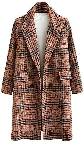 CHARTOU Women's Winter Oversize Lapel Collar Woolen Plaid Double Breasted Long Peacoat Jacket | Amazon (US)