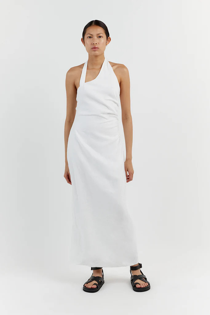 ZOEY WHITE ASYM LINEN MIDI DRESS | DISSH