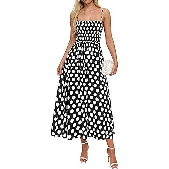 PRETTYGARDEN Womens Polka Dot Dress 2026 Summer Spaghetti Strap Smocked Sundress Beach Vacation W... | Amazon (US)
