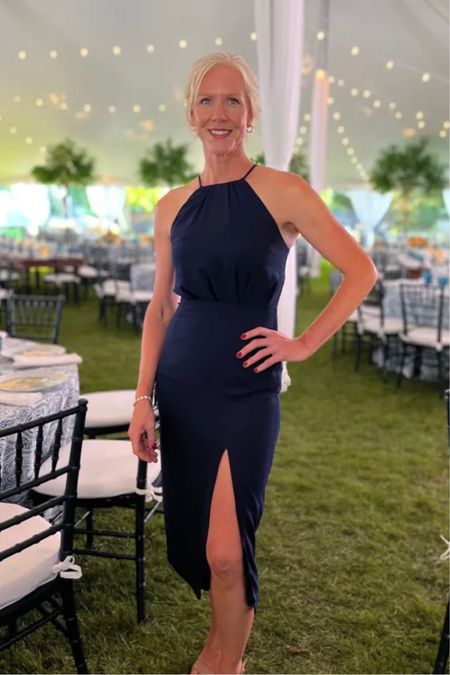 This halter neck wedding guest dress looks great on women in their 40s and above!

5’8” and size small

#LTKunder100 #LTKU #LTKwedding