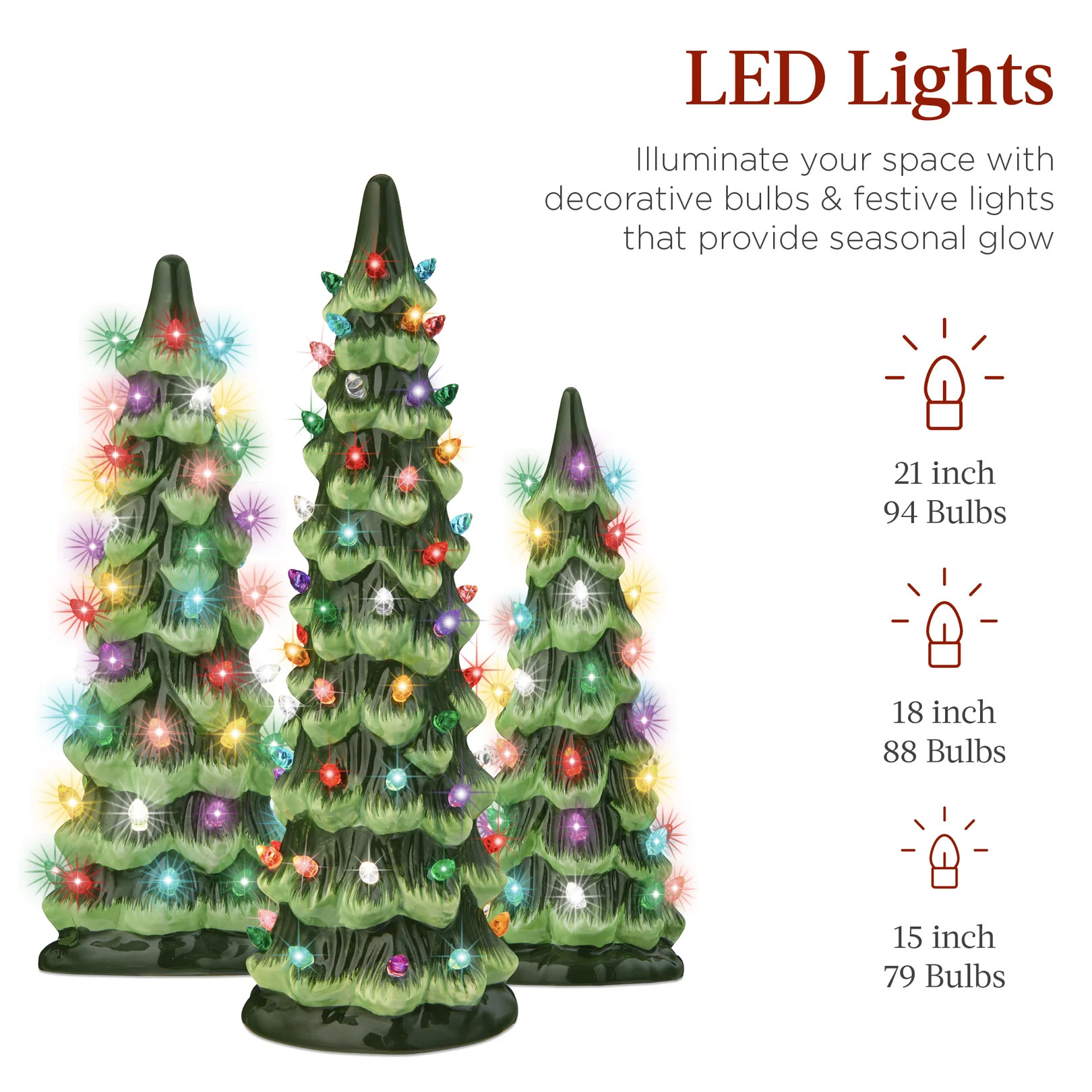 Set of 3 XL Pre-Lit Ceramic Tabletop Christmas Trees | Best Choice Products 