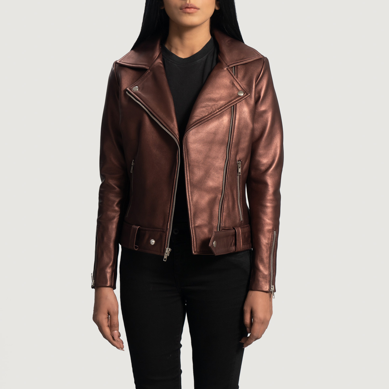 Rumy Maroon Leather Biker Jacket | The Jacket Maker