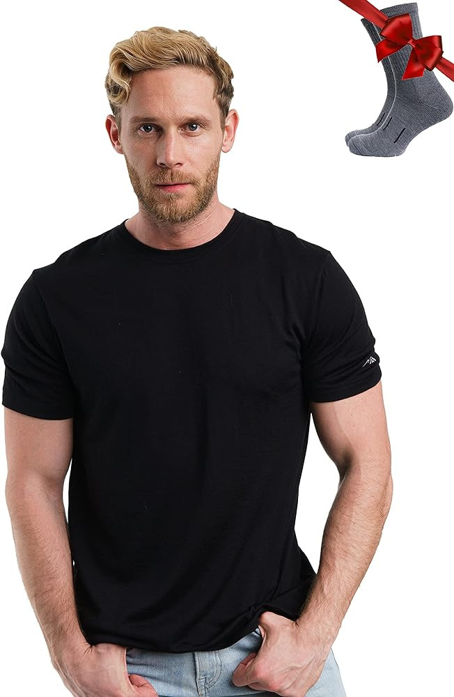 Merino Wool T-Shirt Mens - Merino Wool Undershirt Thermal Shirt for Men and Hiking Socks | Amazon (US)
