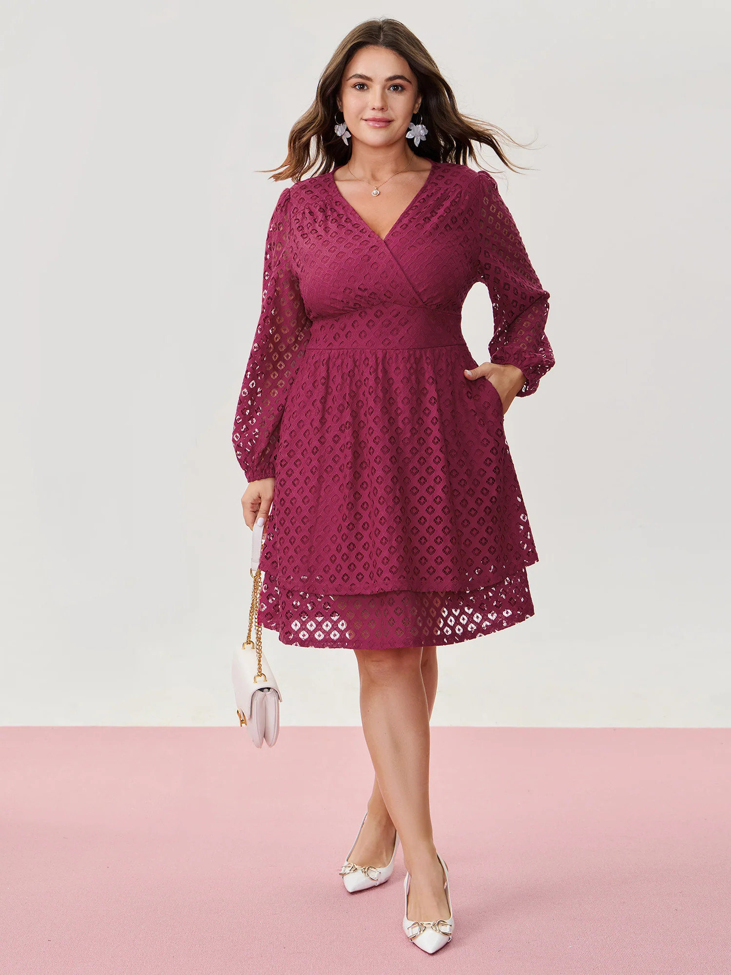 Floral Sheer Sleeve Surplice Neck Midi Dress | Bloomchic