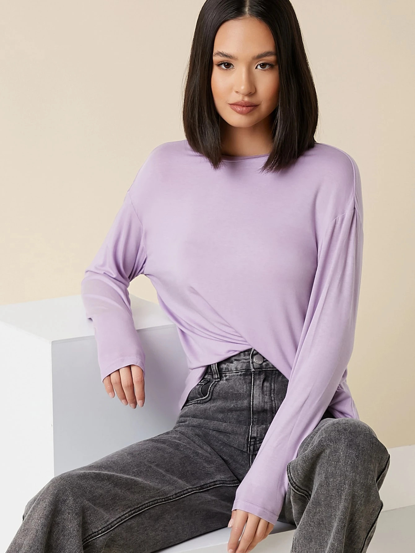 SHEIN BASICS Solid Drop Shoulder Tee | SHEIN