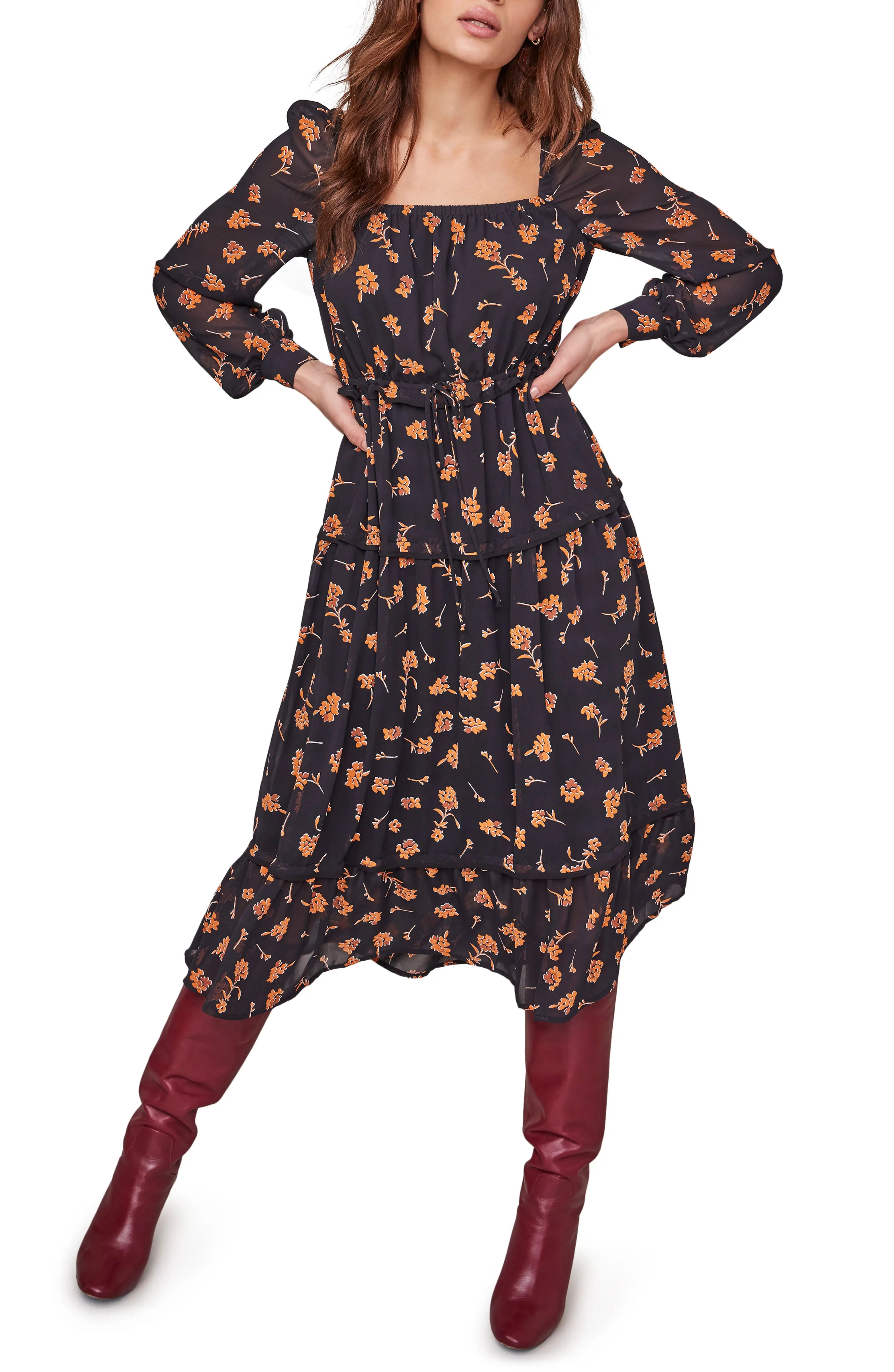 Padma Floral Square Neck Long Sleeve Dress | Nordstrom