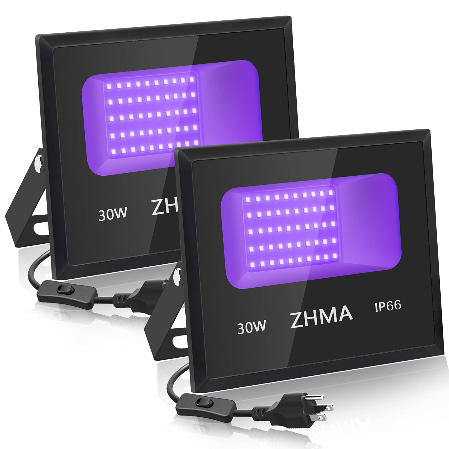 ZHMA 2 Pack 30W LED Black Light,Black Lights for Glow Party,Blacklight Flood Light with Plug,IP66... | Amazon (US)