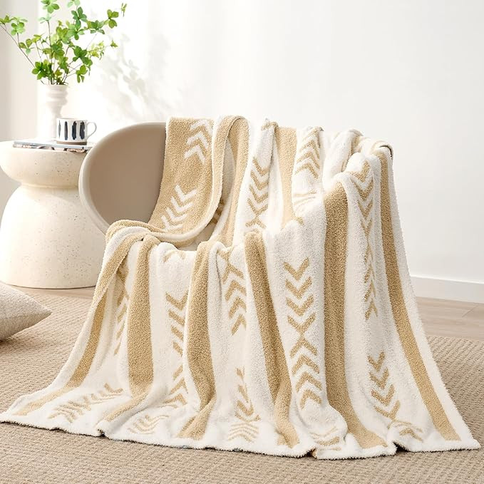 Snuggle Sac Beige Boho Throw Blanket, 50x60 Soft Reversible Fuzzy Knit Throw for Couch, Sofa, Bed... | Amazon (US)