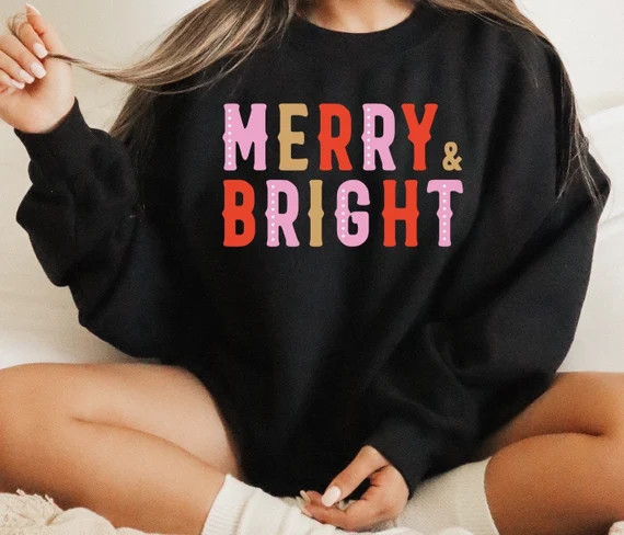 Merry and Bright Christmas Sweatshirt  Merry Christmas | Etsy | Etsy (US)