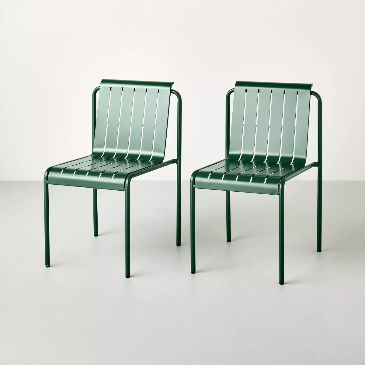 Slat Metal Outdoor Patio Dining Chairs (Set of 2) Green - Hearth & Hand™ with Magnolia | Target
