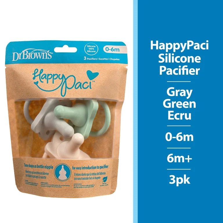 Dr. Brown's HappyPaci 100% Silicone Pacifier 0-6m, BPA Free, Cool Gray, Green, Ecru, 3 Pack | Walmart (US)