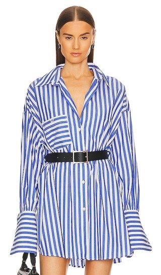 Cotton Poplin Oversized Shirt in Bright Blue Stripe | Revolve Clothing (Global)