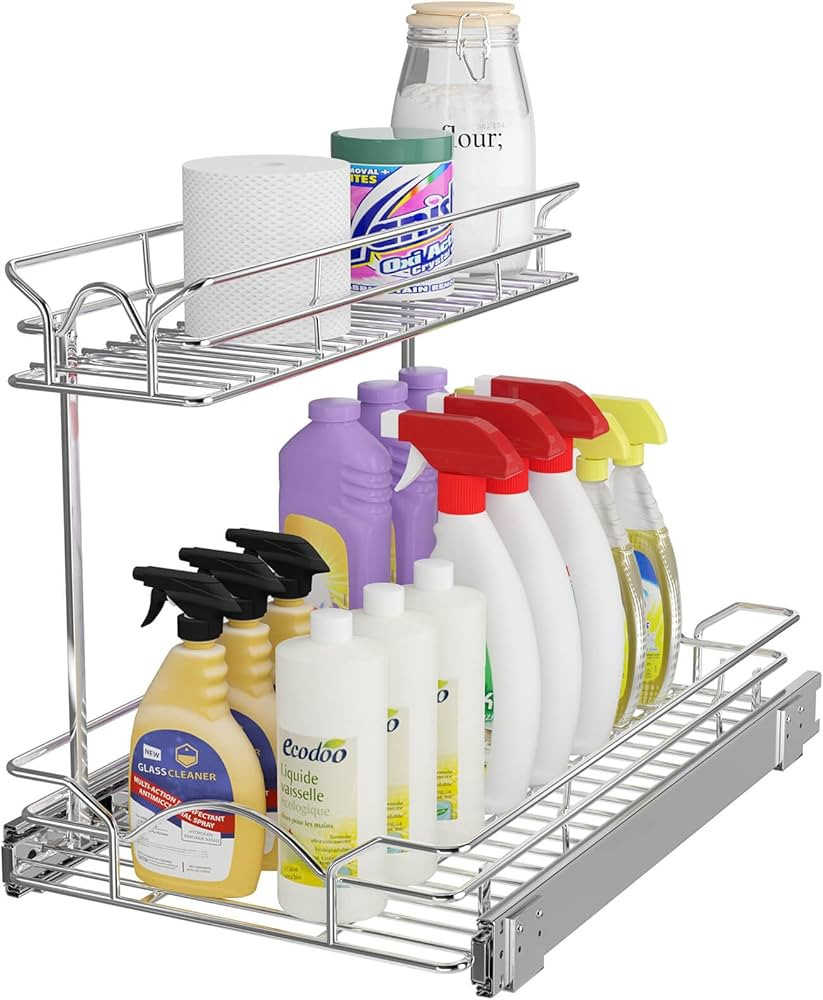 OCG Under Sink Cabinet Organizer Two Tier Pull Out Shelf (11.75W x 17D), Under Sink Sliding Shelf... | Amazon (US)