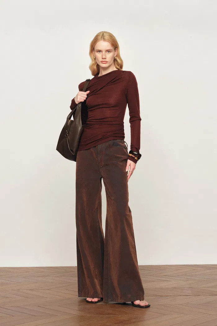 Edith Runched Long Sleeve Top in Lightweight Merino Wool Knit | Fabrique