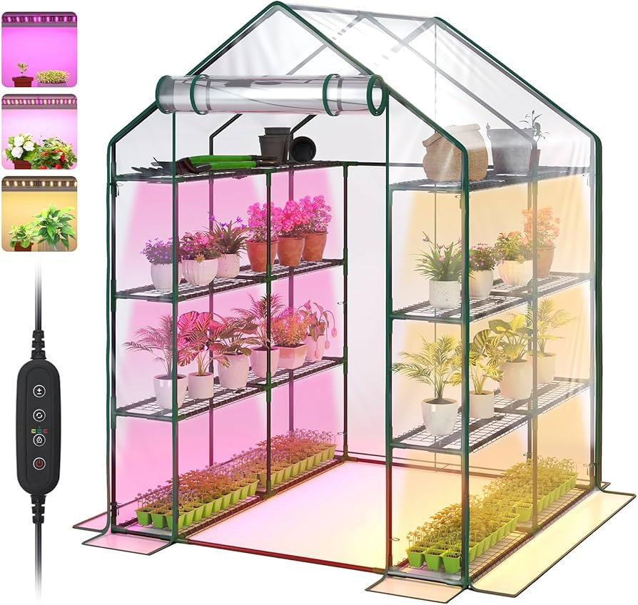 Walk In Greenhouse, Indoor Greenhouse with Grow Lights, Mini Indoor Greenhouse with Roll-Up Zippe... | Amazon (US)