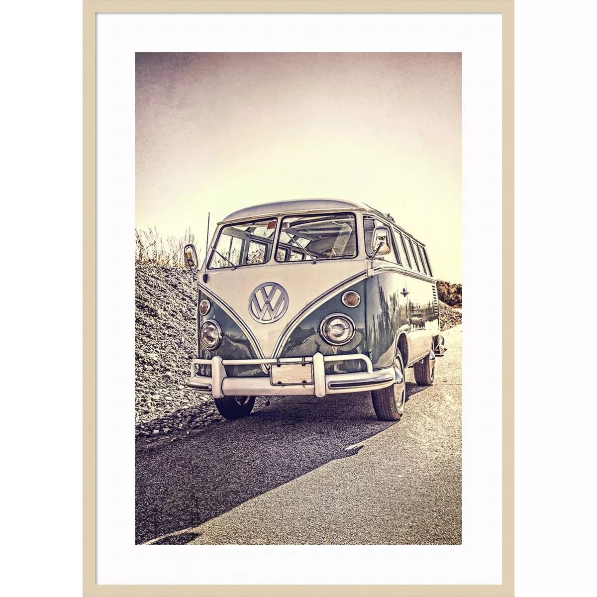 32" x 44" Surfers Vintage VW Bus by Edward M Fielding Framed Wall Art Print Light Brown - Amanti ... | Target