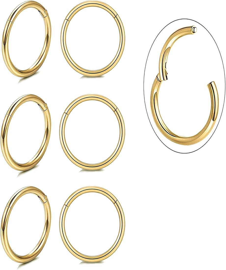 Amazon.com: Unisex Dainty Tiny 18k Real Gold Plating Cartilage Huggie Hoop Earrings, 16G Surgical... | Amazon (US)