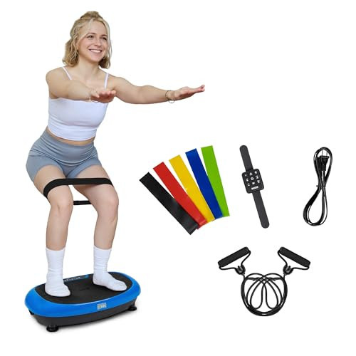 Fitvids Vibration Plate Exercise Machine Workout Vibration Fitness Platform with Resistance Loops and Resistance Band – 2D – 2D-Black – Blue | Amazon (US)