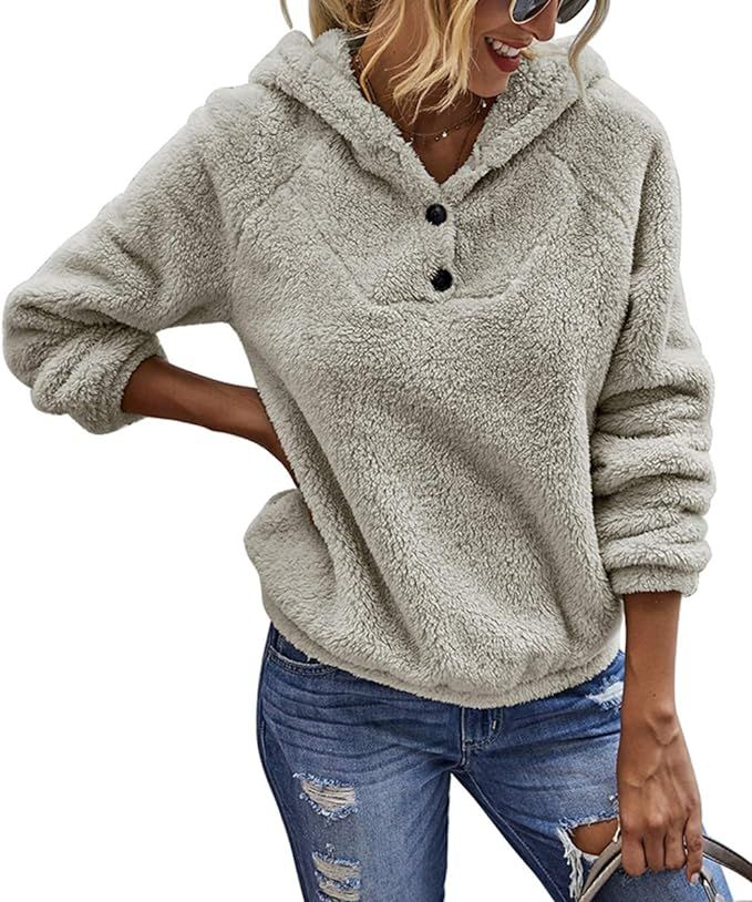 KIRUNDO 2021 Winter Women’s Fleece Hoodies Sweatshirts Long Sleeves Shaggy Fuzzy Pullovers Shor... | Amazon (US)