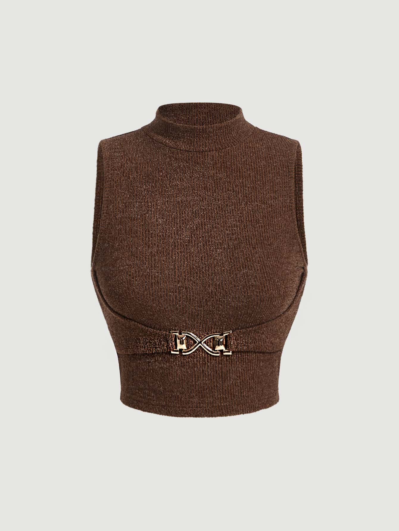 SHEIN MOD Mock Neck Buckle Detail Crop Tank Top | SHEIN