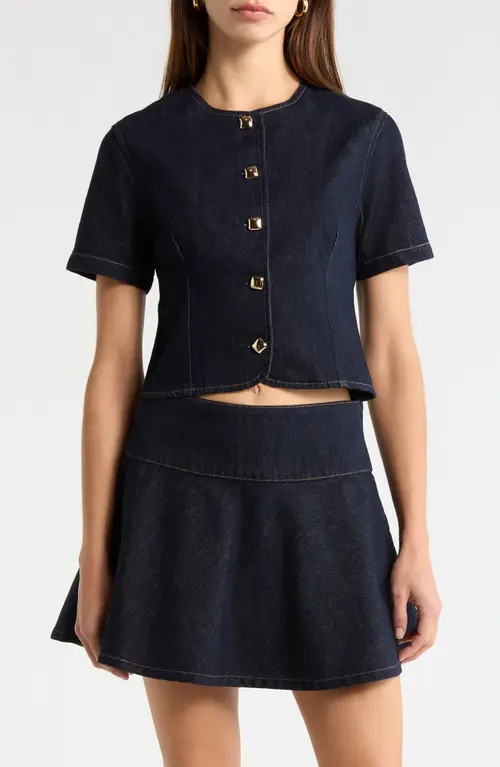 ASTR the Label Lennon Short Sleeve Denim Jacket in Dark Denim at Nordstrom, Size X-Large | Nordstrom