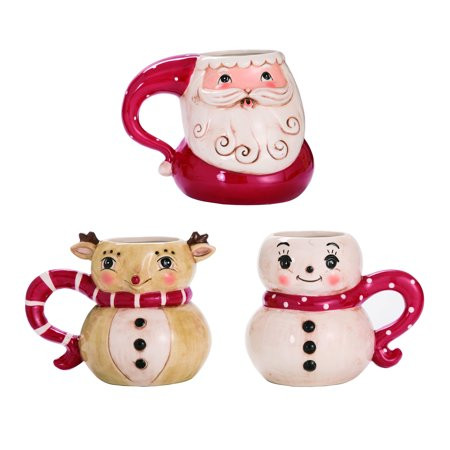 Zeckos Johanna Parker Designs Ceramic Christmas Mugs Vintage Reindeer Santa Snowman Set | Walmart (US)