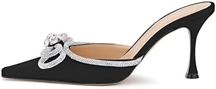 LauraVicci Women High Heeled Mules Rhinestone Embellished Crystal Double Bow Satin Sandals Pointy... | Amazon (US)