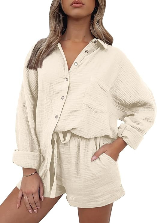 AUTOMET 2 Piece Sets For Women Lounge Wear Matching Two Piece Pajama Fashion Oversized Shirts And... | Amazon (US)
